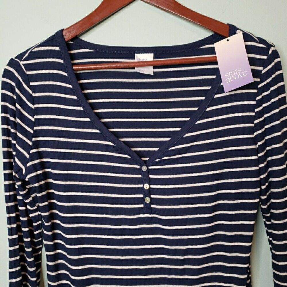Womens Long Sleeve Pajama Top V-Neck Shirt Lightweight Stretch Thermal Sz Small